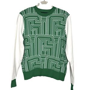 Gabrielle Union Sweater Womens Large Green Geometric Knit Crewneck Pullover